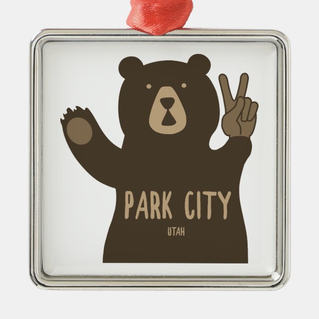 Park City Utah Peace Bear Metal Ornament (Front)