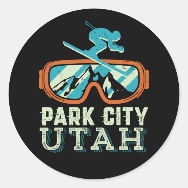 Park City Utah Retro Skiing Snowboarding Classic Round Sticker (Front)