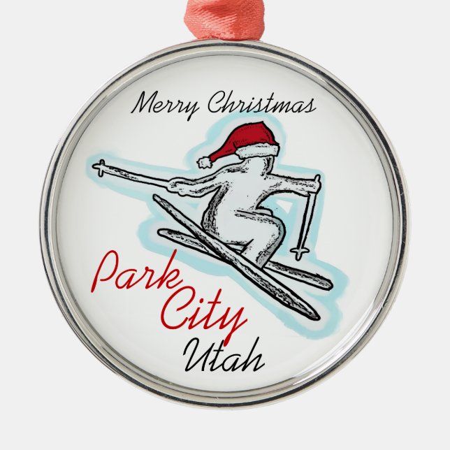 Park City Utah santa ski hat ornament (Front)