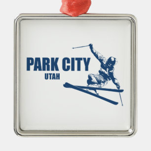 Park City Utah Skier Metal Ornament