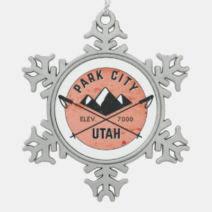 Park City Utah Skiing Ski Snowflake Pewter Christmas Ornament