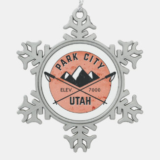 Park City Utah Skiing Ski Snowflake Pewter Christmas Ornament