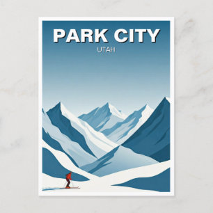 Park City Utah Skiing Skier Travel Postcard