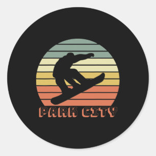 Park City Utah Snowboard Retro Sunset Classic Round Sticker