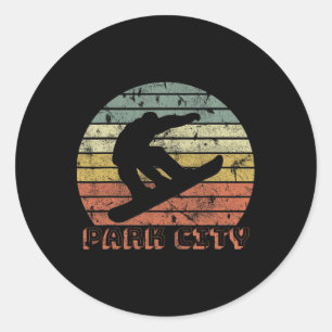 Park City Utah Snowboard Retro Sunset Vintage Classic Round Sticker