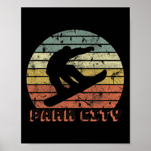 Park City Utah Snowboard Retro Sunset Vintage Poster