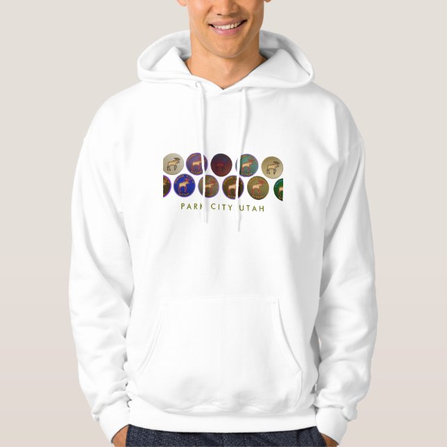 Park City Utah Souvenir Moose Medallion Hoodie (Front)