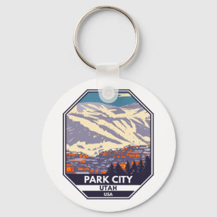Park City Utah Winter Area Emblem   Key Ring