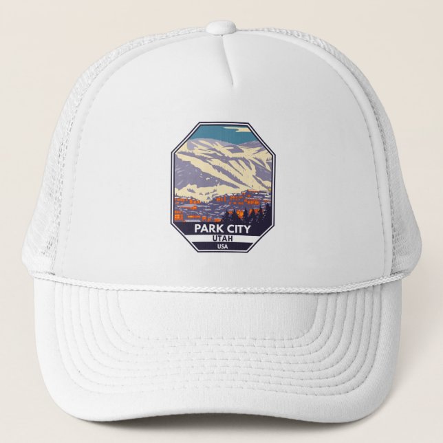 Park City Utah Winter Area Emblem  Trucker Hat (Front)