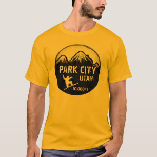 Park City Utah yellow snowboard art guys tee