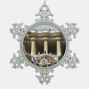Park Guell in Barcelona Snowflake Pewter Christmas Ornament