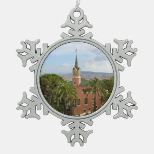 Park Guell in Barcelona Snowflake Pewter Christmas Ornament