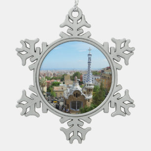 Park Guell in Barcelona Snowflake Pewter Christmas Ornament