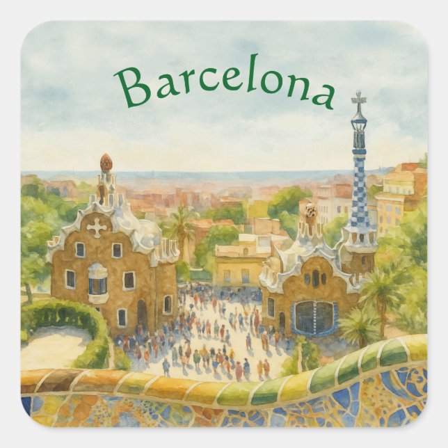 Park Güell in Barcelona, Spain Square Sticker (Front)
