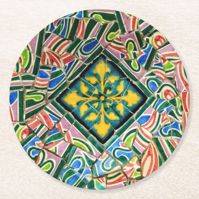 Park Guell mosaics Round Paper Coaster (Front)