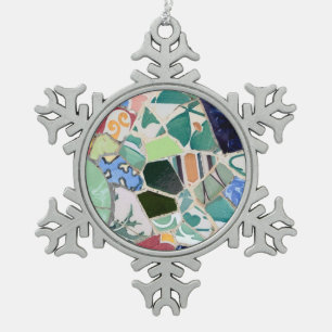 Park Guell mosaics Snowflake Pewter Christmas Ornament