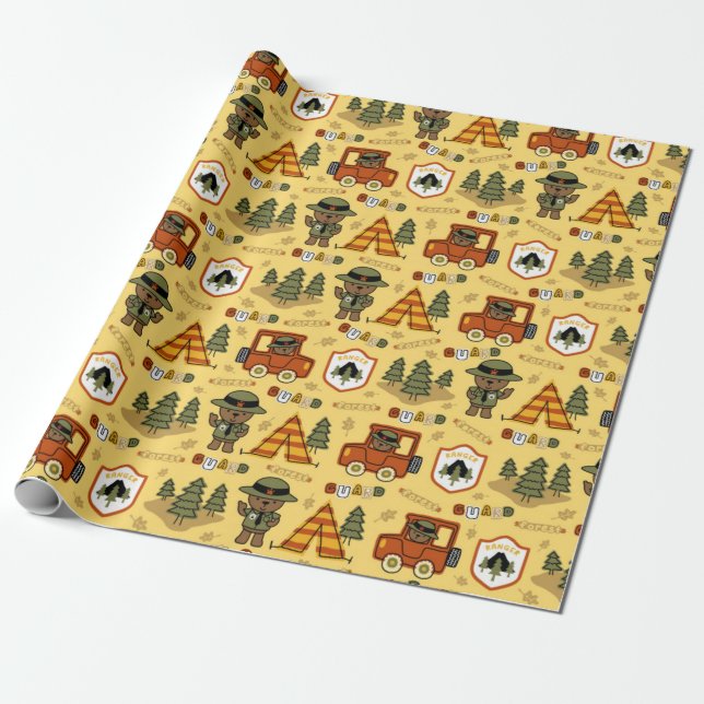 Park Ranger Bear Pattern Wrapping Paper (Unrolled)