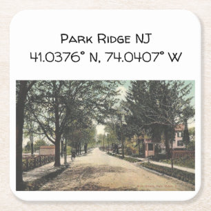 Park Ridge NJ Map Coordinates 1910 Vintage Style Square Paper Coaster