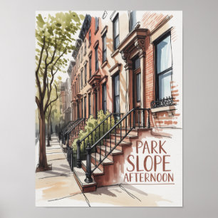 Park Slope Afternoon Brownstone Watercolor Poster