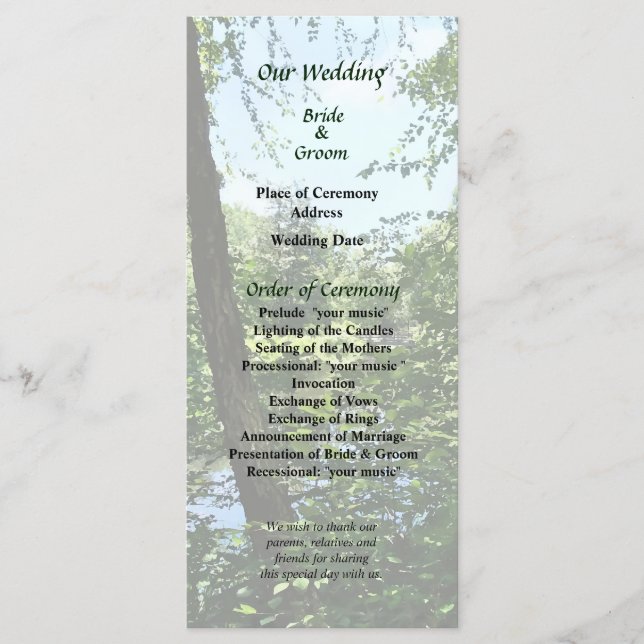 Park With Bridge in Distance Wedding Program (Front)