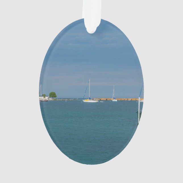 Parked At Mackinac Harbour Ornament (Back)
