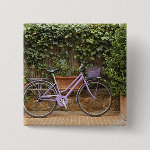 Parked bicycle, Pienza, Italy, Tuscany 15 Cm Square Badge