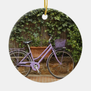 Parked bicycle, Pienza, Italy, Tuscany Ceramic Ornament