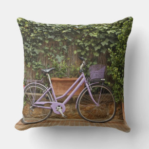 Parked bicycle, Pienza, Italy, Tuscany Cushion