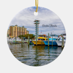 Parked Boats Destin Florida Harbour Circle Ornamen Ceramic Ornament