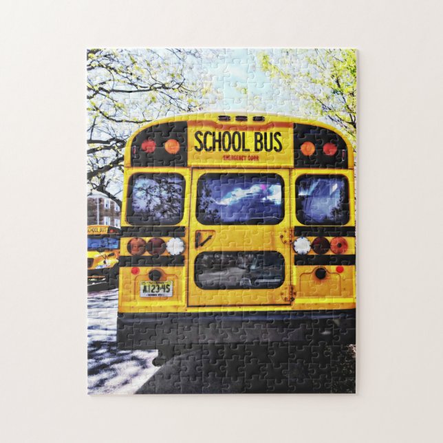 Parked School Buses in Spring Jigsaw Puzzle (Vertical)
