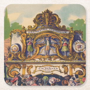 Parker's Band Organs, Famous For Beauty And Tone Square Paper Coaster