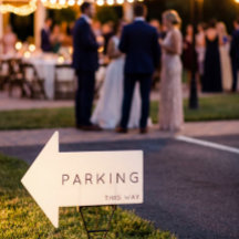 Parking This Way Arrow Black and White Yard Sign