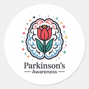 Parkinson’s Awareness Brain And Tulip _1  Classic Round Sticker