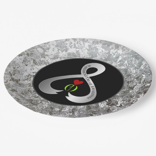 Parkinson"s Awareness Ribbon Black And Silver   Paper Plate (Angled)
