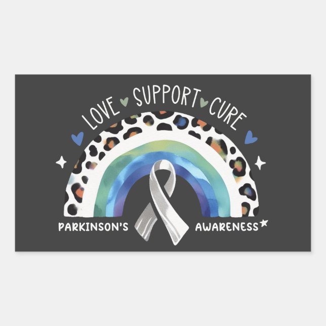 Parkinson's Disease Awareness Love Support Cure Rectangular Sticker (Front)