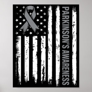 Parkinsons Disease Awareness Ribbon American Flag Poster