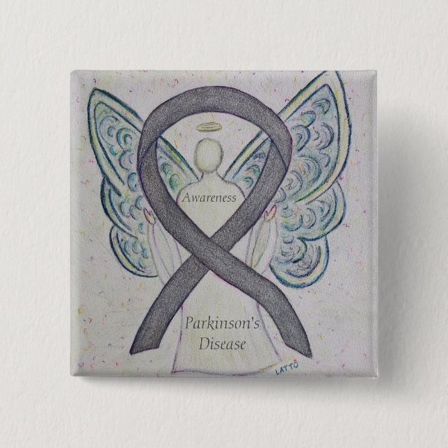 Parkinson's Disease Awareness Ribbon Angel Art Pin (Front)