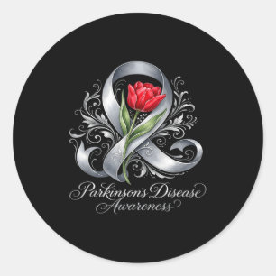 Parkinson's disease awareness silver ribbon and classic round sticker