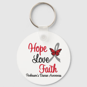 Parkinson's Disease HOPE LOVE FAITH Ribbon Key Ring
