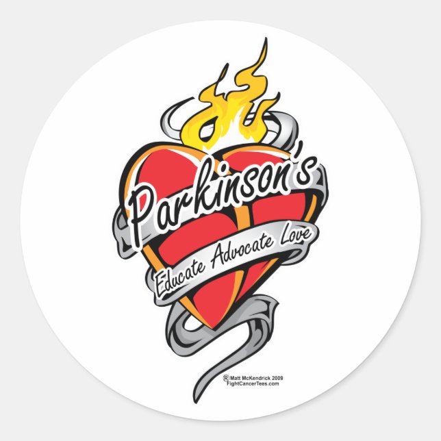 Parkinson's Tattoo Heart Classic Round Sticker (Front)