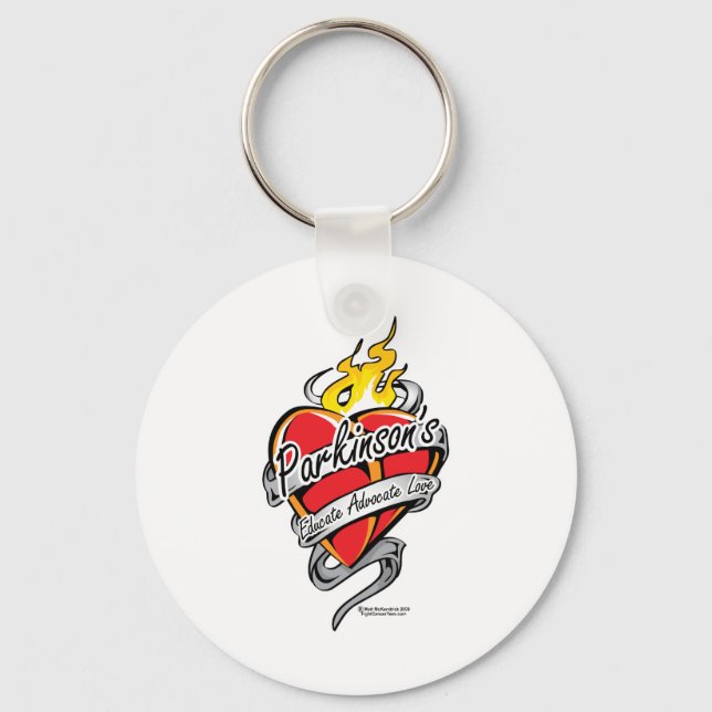 Parkinson's Tattoo Heart Key Ring (Front)