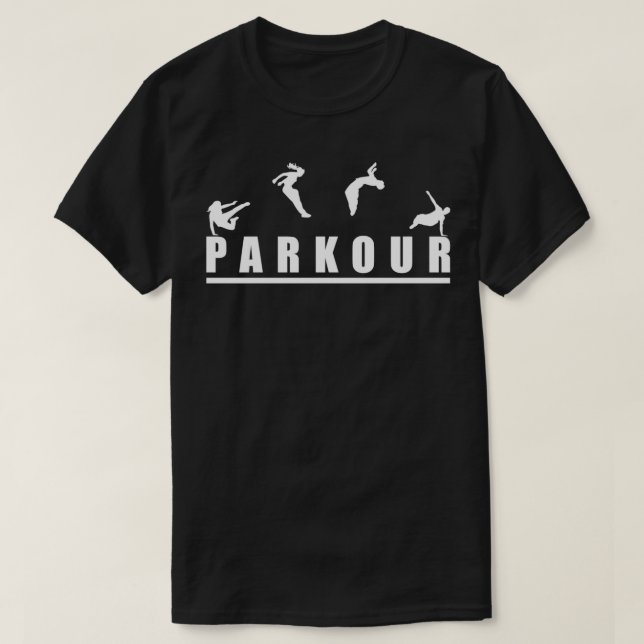 Parkour Lettrage 4 Silhouettes Somersault Jump cla T-Shirt (Design Front)