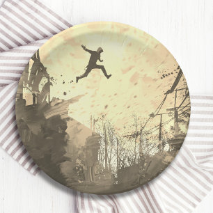 Parkour Urban Free Running Free Styling Art Sepia Paper Plate