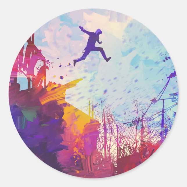 Parkour Urban Free Running Freestyling Modern Art Classic Round Sticker (Front)