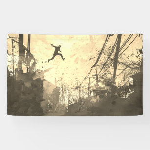 Parkour Urban Obstacle Course Modern Sepia Banner