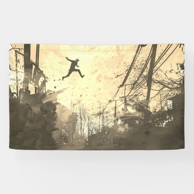 Parkour Urban Obstacle Course Modern Sepia Banner (Horizontal)