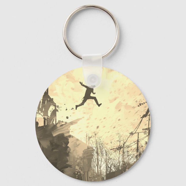 Parkour Urban Obstacle Course Modern Sepia Key Ring (Front)