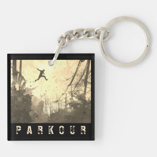 Parkour Urban Obstacle Course Modern Sepia Key Ring