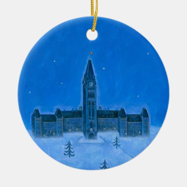 Parliament Buildings Ottawa Christmas Ceramic Tree Decoration (Front)