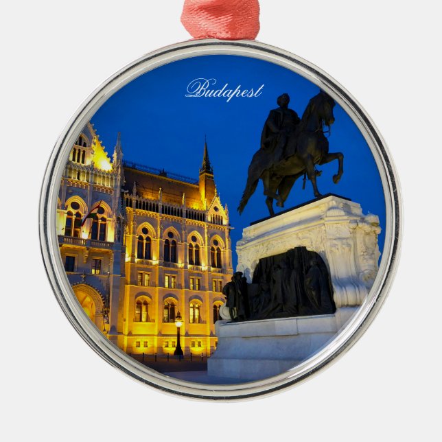 Parliament  of Budapest by Night Metal Ornament (Front)